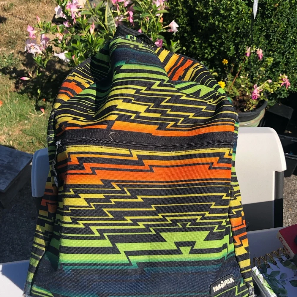 Yak Pak Vibrant Multicolor Zigzag Men's Backpack - Green/Orange/Yellow